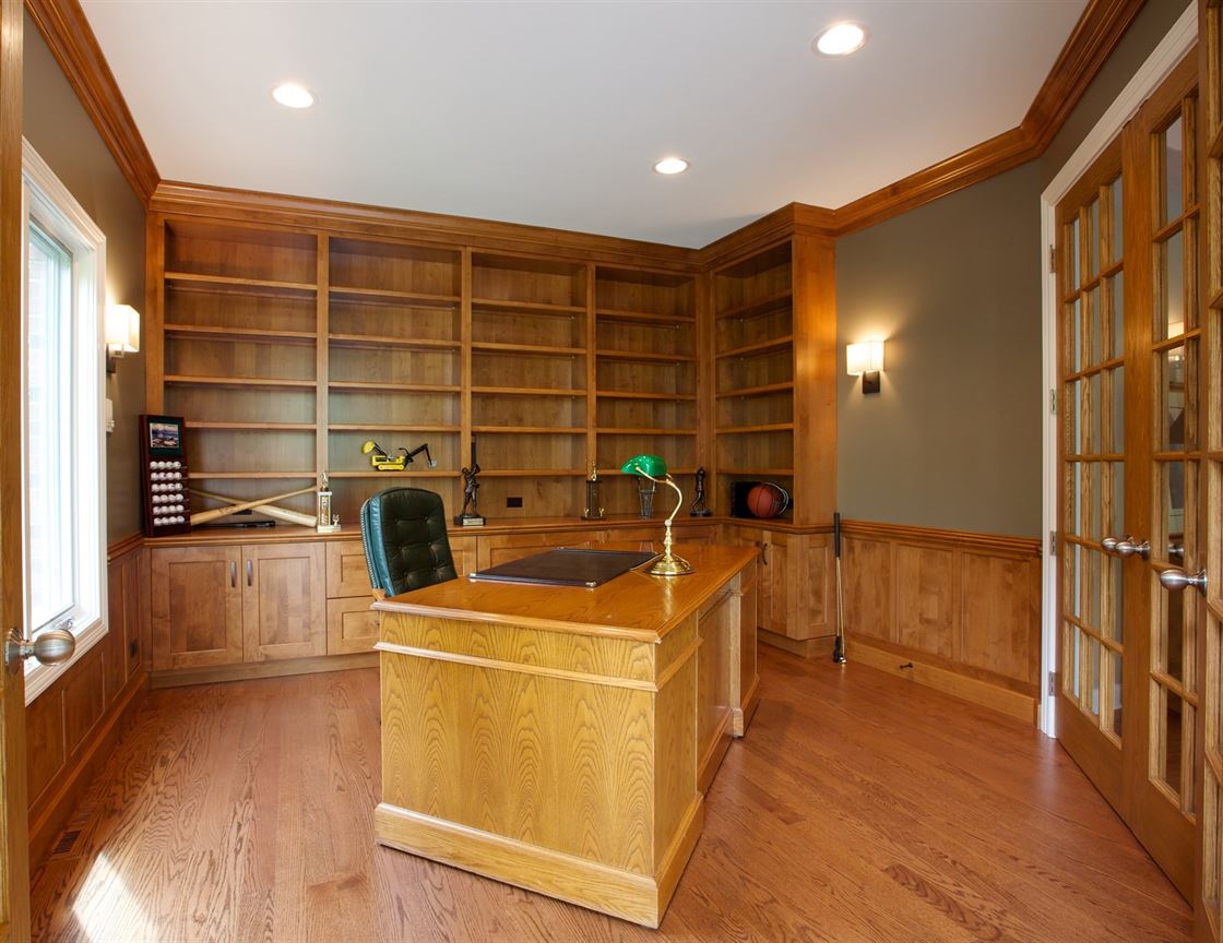 Office addition with built-in bookshelves