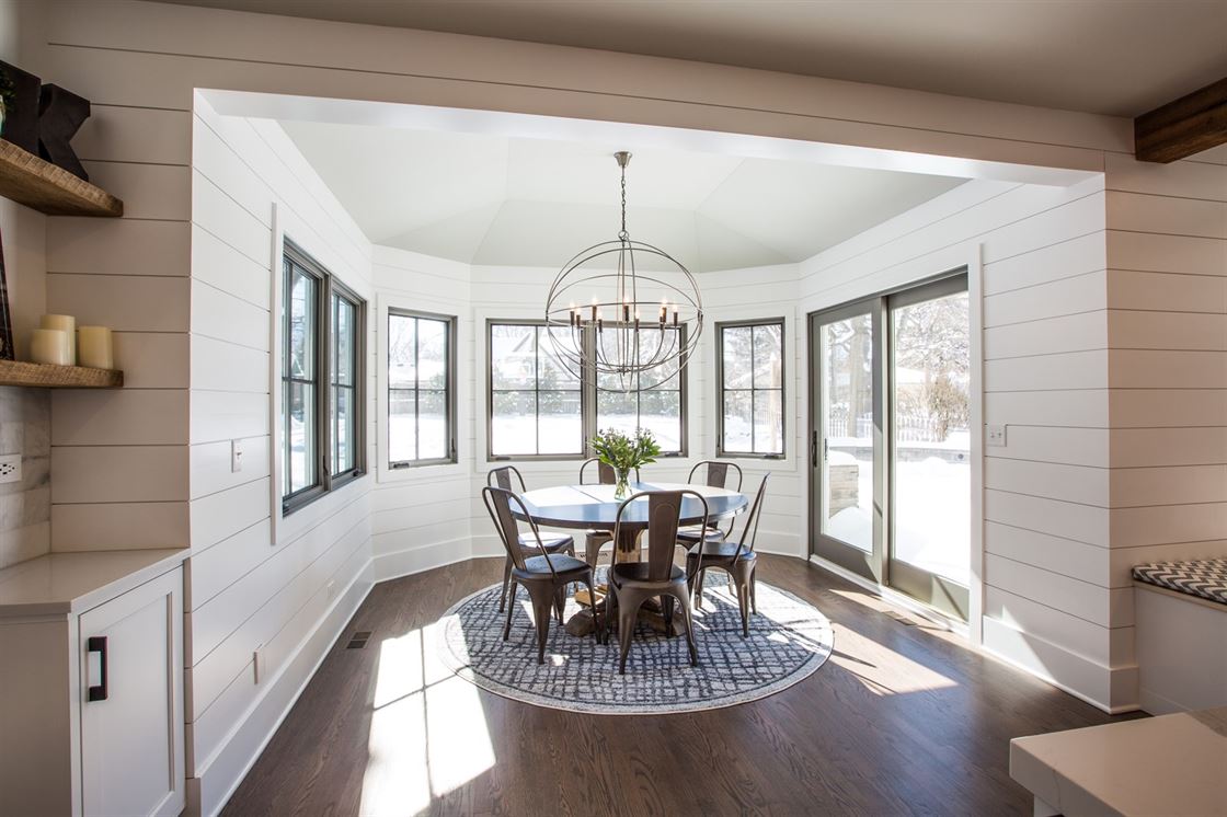 Dining room addition with large windows