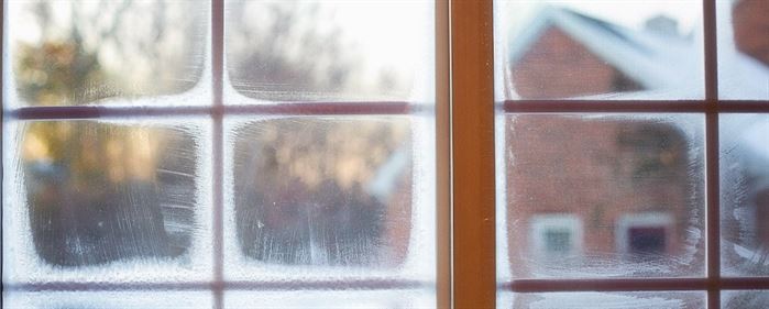 Frost covering wood-framed window