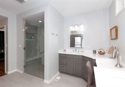 Renovated bathroom with walkin shower