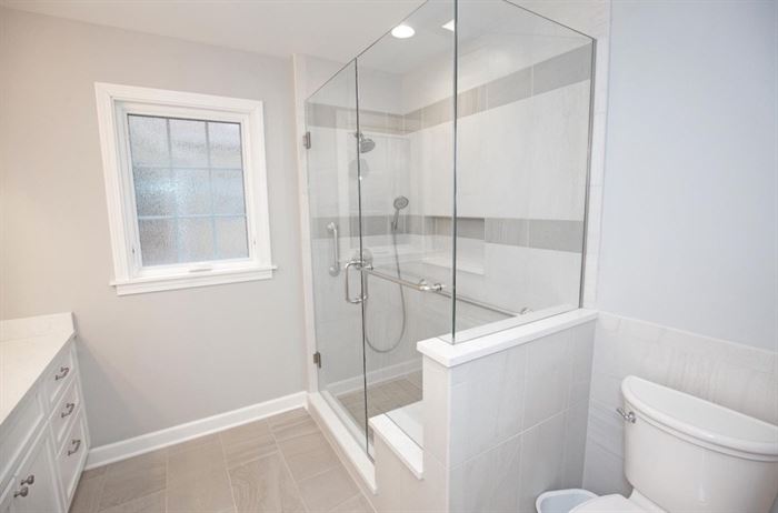 Renovated bathroom with walk in shower