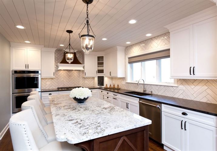 mixed materials kitchen with eat-in island