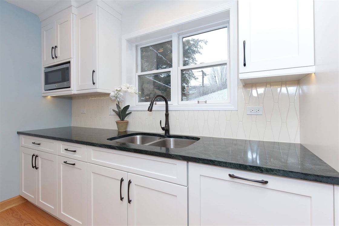 white kitchen with soapstone countertop